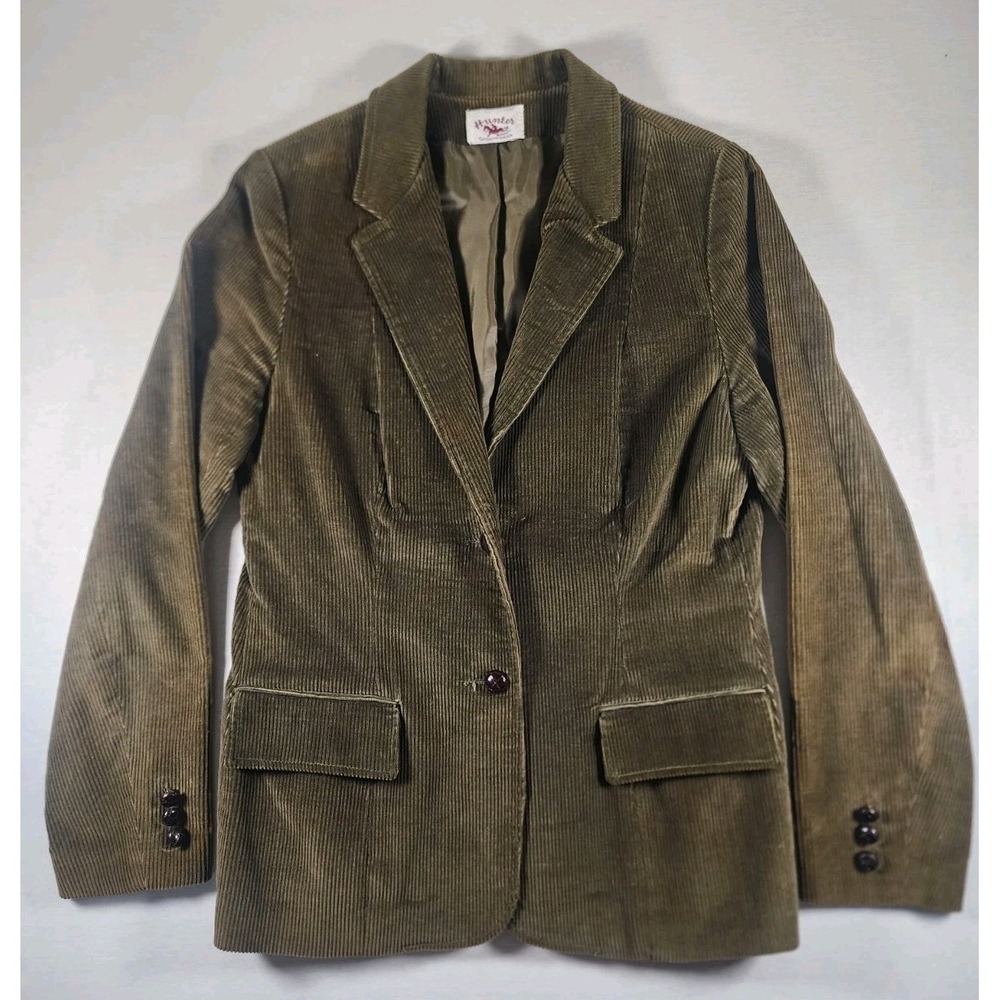 Hunter‎ Sportswear Riding Jacket Blazer Womens 14 Olive Green Corduroy Vintage